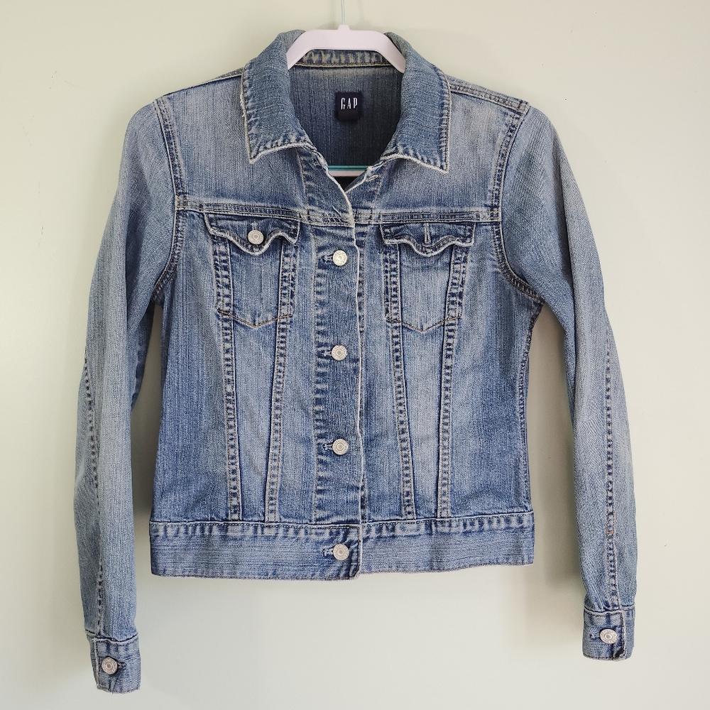 Vintage Gap Trucker Jean Stretch Distressed Button Up Worn/Faded '04 Womens S